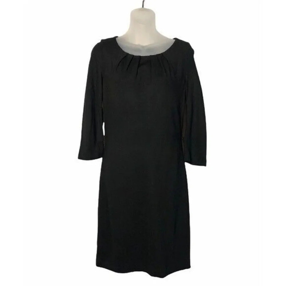 Trina Turk Black Long Sleeve Pleated Neckline A-Line Shift Dress 4 - Picture 3 of 11